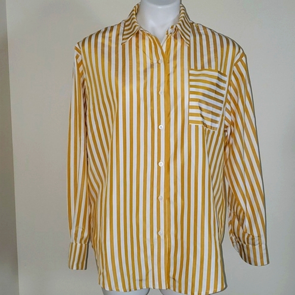 Aureum Gold Stripe Button Down Top Size Small - Picture 14 of 14